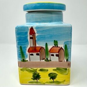 Italian Cosimo Primo Fatto A Mano Tuscan Countryside Porcelain Biscuit Jar